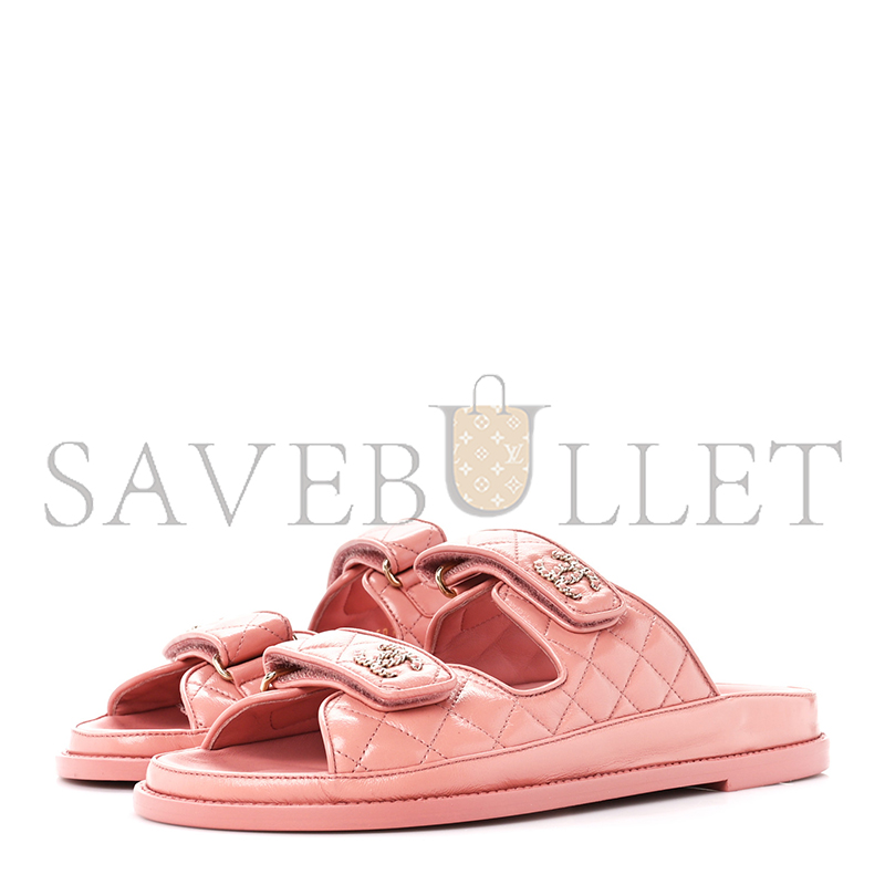 CHANEL LAMBSKIN QUILTED VELCRO DAD CHAIN CC SLIDE SANDALS 